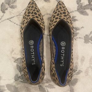 Rothy's Tan and Black Flats with Leopard Print